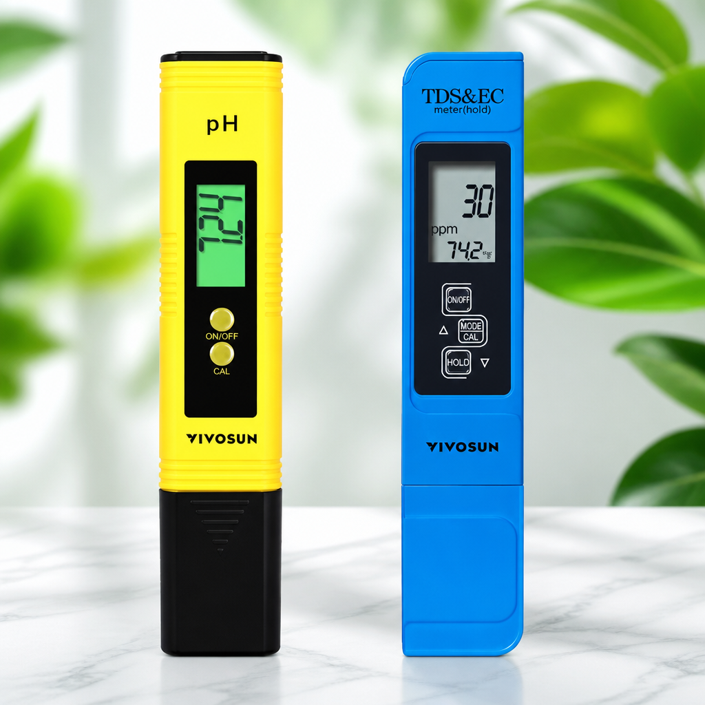 VIVOSUN Digital pH and TDS Meter Kits, 0.01pH High Accuracy Pen Type pH Meter ± 2% Readout Accuracy 3-in-1 TDS EC Temperature Meter for Hydroponics, Pool and Aquarium, Yellow Blue, UL Certified