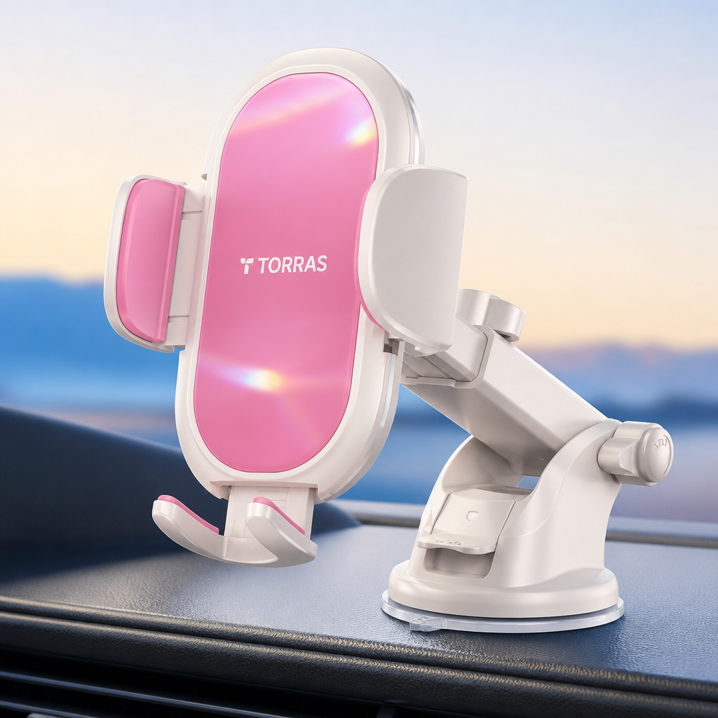 TORRAS Pink Phone Holder for Car【Embrace Your Girly Girl】 Car Phone Mount for Women, Cell Phone Car Mount for iPhone 16 15/Pro Max, Cute Car Phone Holder for Thick Case, Dashboard/Vent/Windshield