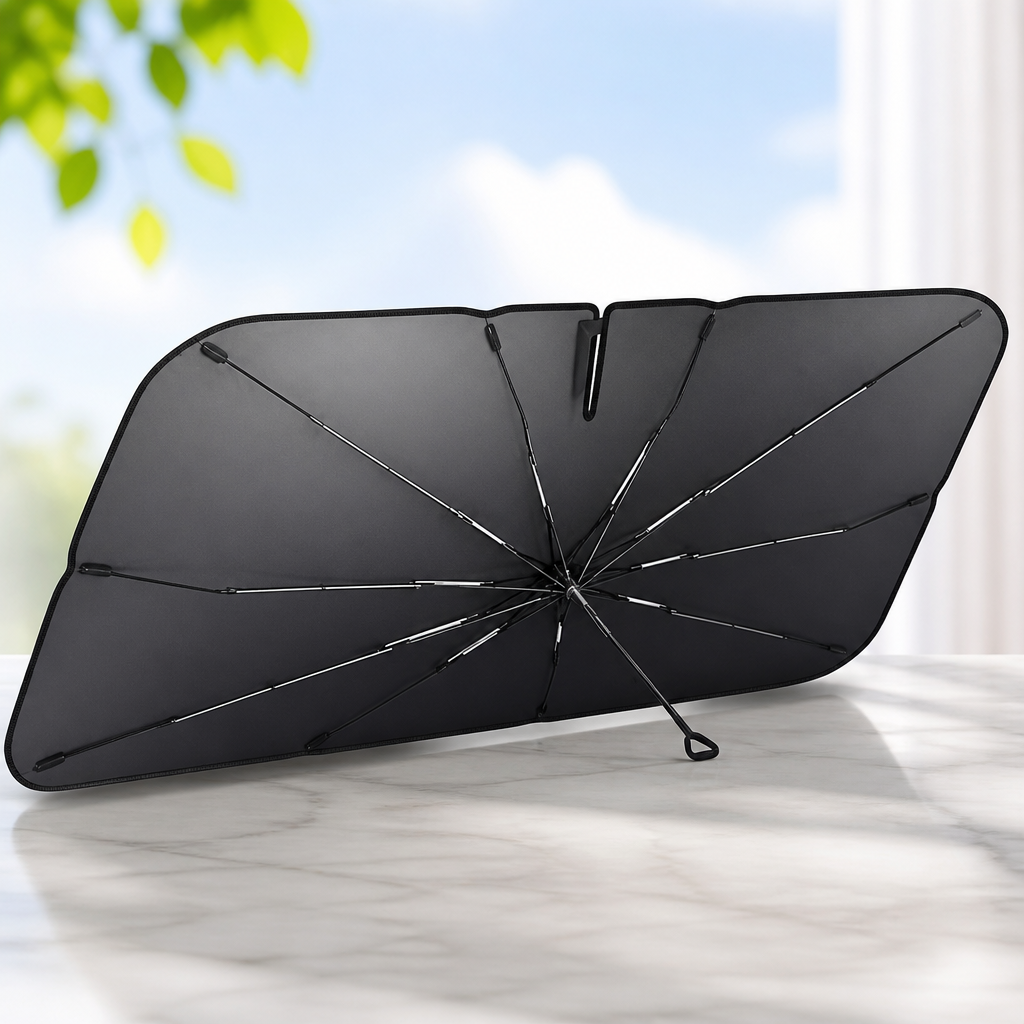 Lamicall Car Windshield Sunshade Umbrella – 5-Layer UV Block, 10-Rib Fiberglass Frame for Heat Insulation, 57"x33" Front Window Interior Sun Protection, for Medium Sedan, SUV Windshield