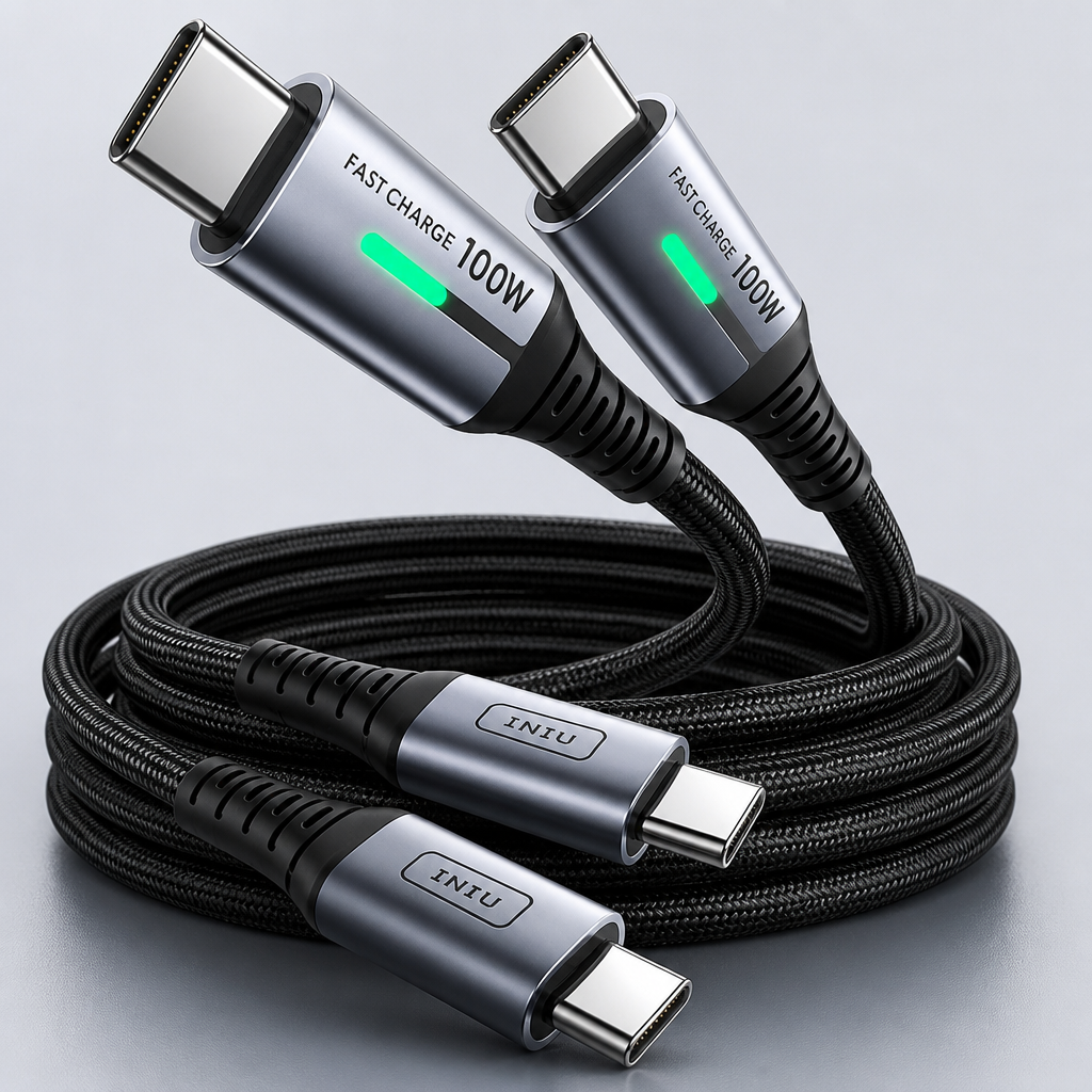 INIU USB C to USB C Cable, (6.6ft, 2-Pack) 100W USB C to C Fast Charging Cord, Braided Type C Charger Cable for iPhone 16 Pro Max 15 Plus Samsung Galaxy S24 S21 S10 Note 10 MacBook iPad Kindle etc.