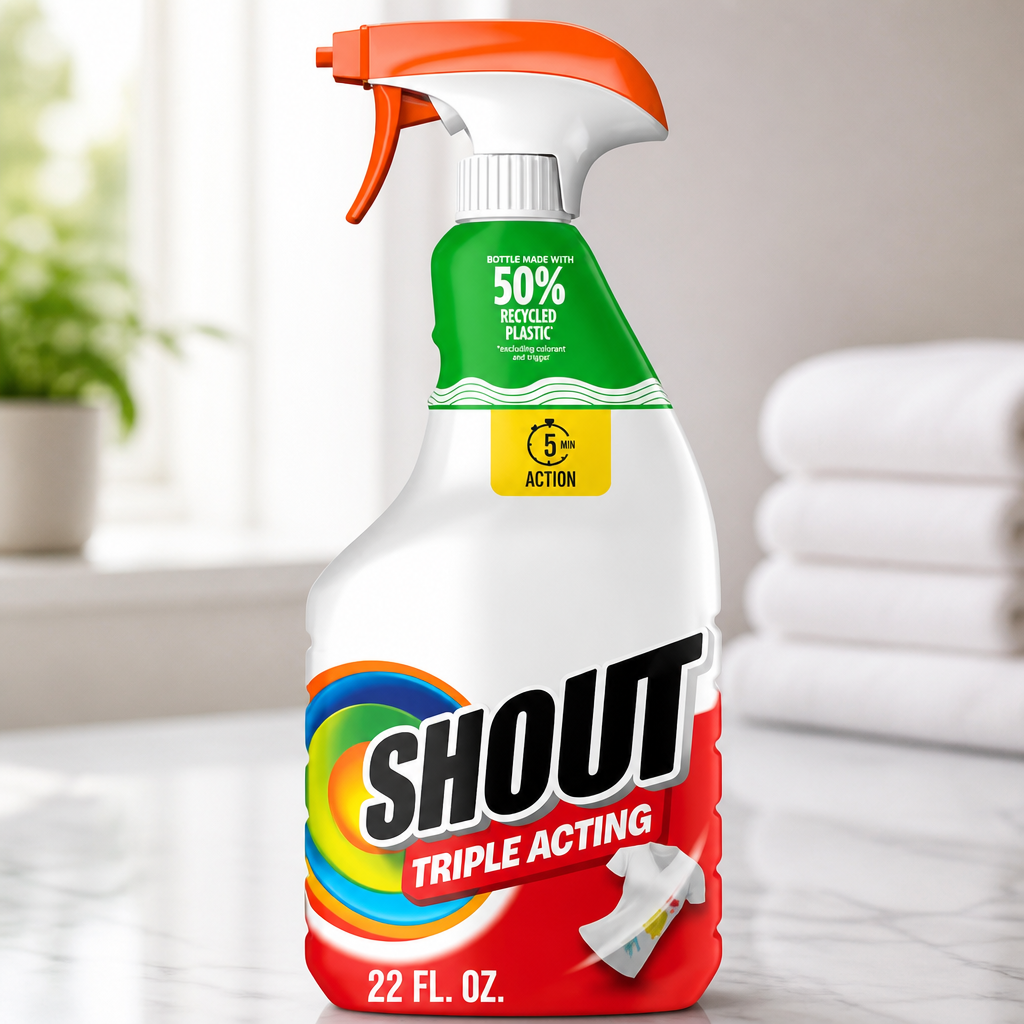 Shout Active Enzyme Laundry Stain Remover Spray, Triple-Acting Formula Clings, Penetrates, and Lifts 100+ Types of Everyday Stains - Prewash Spray 22oz